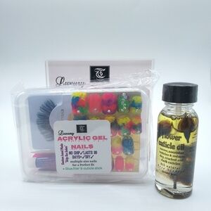 Acrylic Gel Nails with Eyelash Set+ Rose Cuticle Oil